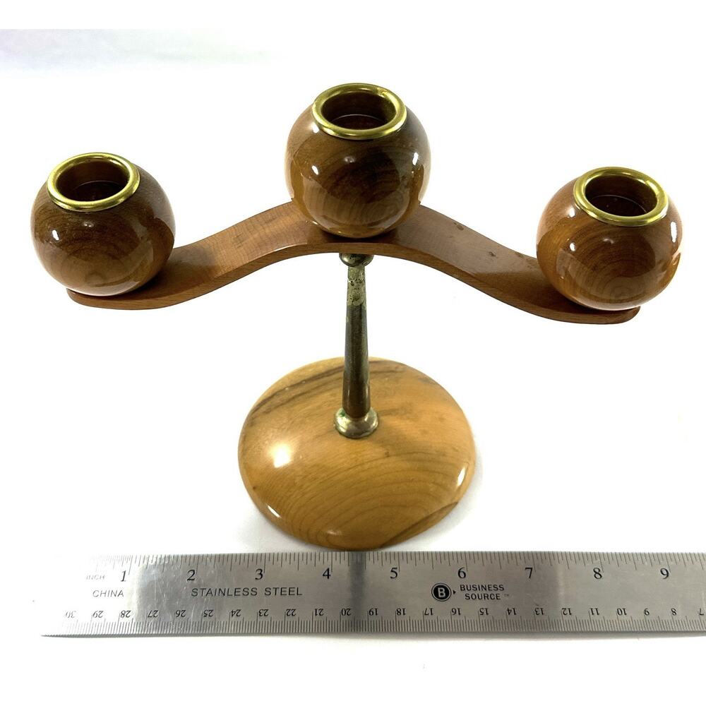 MCM Myrtlewood Candle Holder Set Oregon Myrtle Craft Studios 3 Arm + 2 Single - Picture 5 of 9